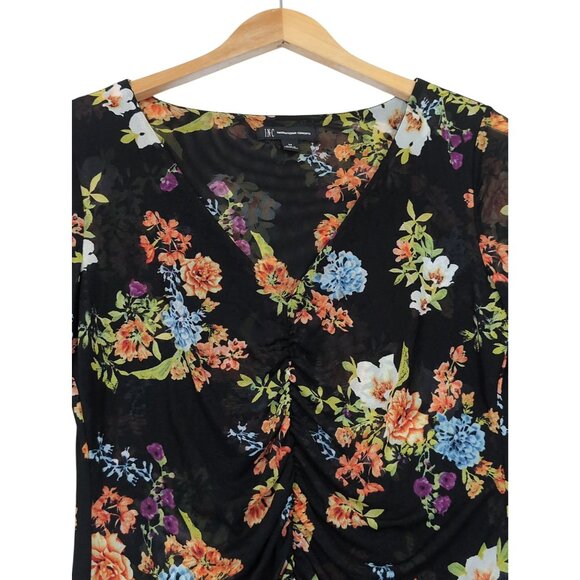 INC Mesh Top Womens M Black Floral Semi Sheer Whimsigoth Dark Fairy Cottagecore - Picture 3 of 14